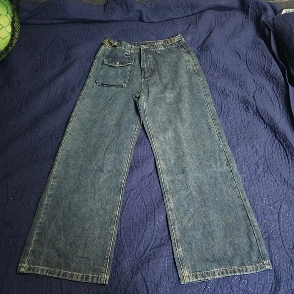 Light Blue Cargo Flap Pocket Adjustable Waist Straight Denim W28 Good Condition